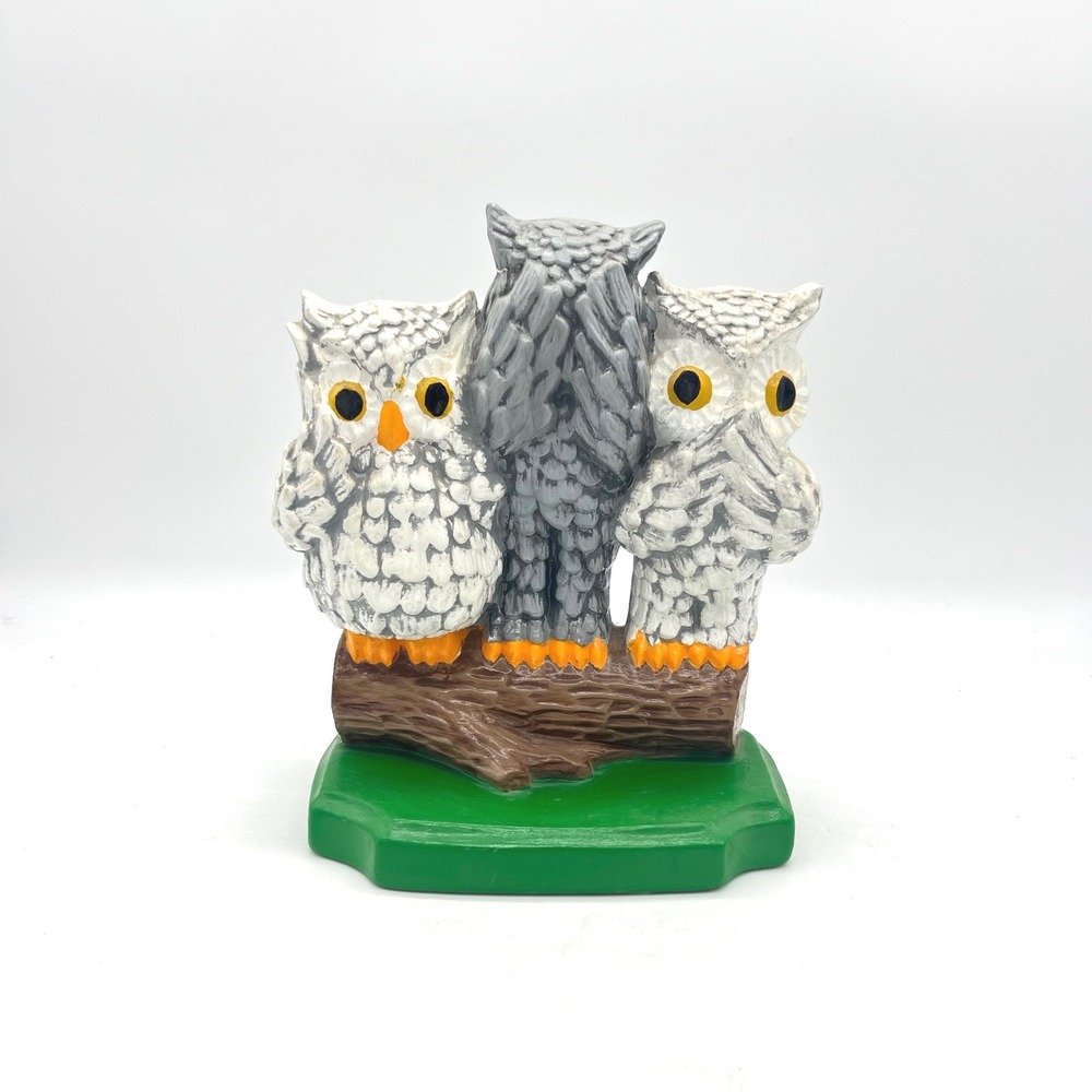 Vintage Ceramic Three Wise Owls Bookend See Hear Speak No Evil *REPAIRED*